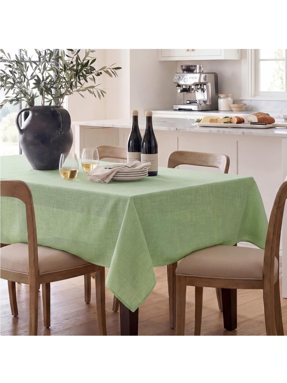 NEW Linen Rectangle Tablecloth, Sage Green Waterproof. Large. Heavy. Farmhouse.